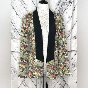 Petticoat Alley Floral Metallic Tuxedo Lapel Jacket S